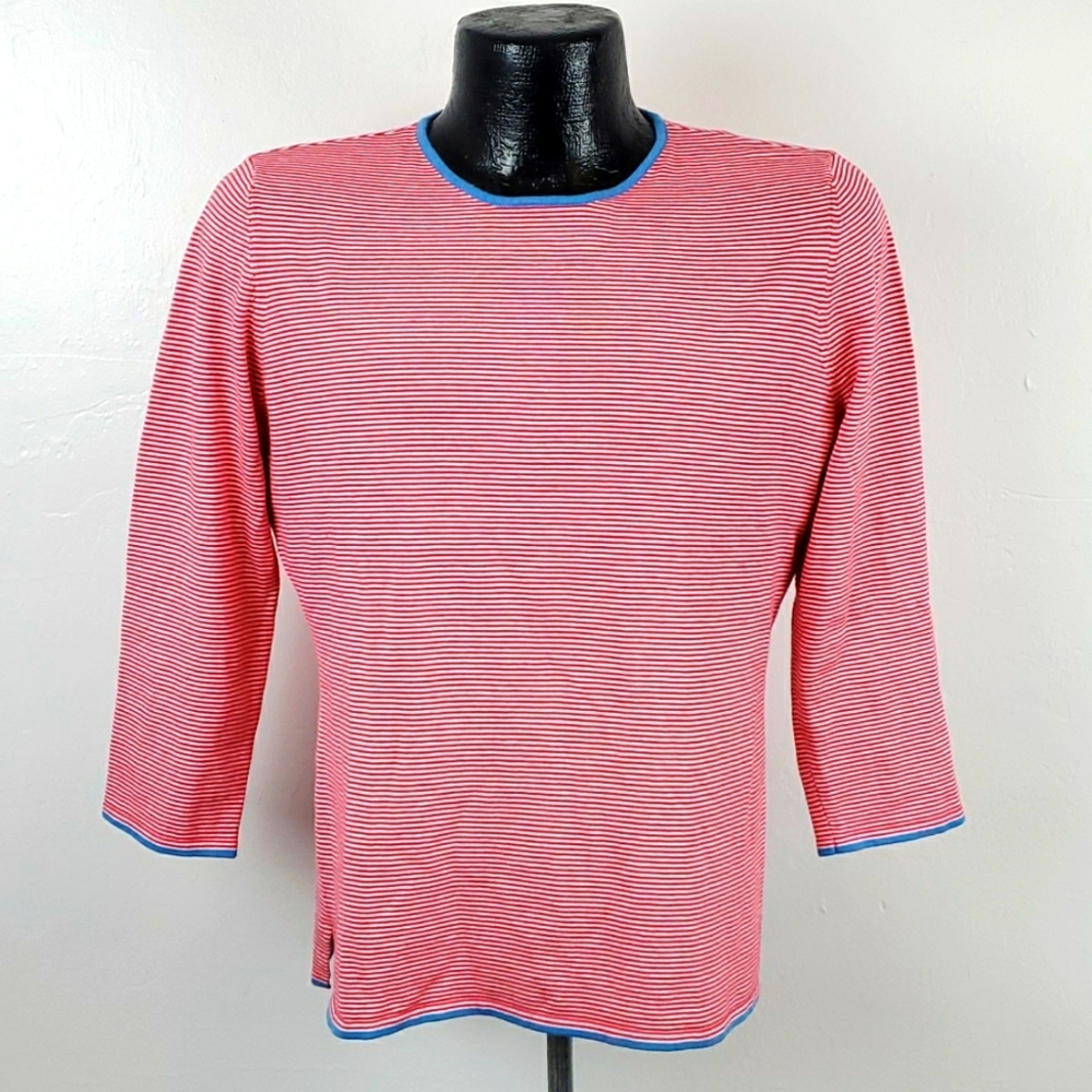 J. McLaughlin strips 3/4 sleeve top tee women cotton blend size L